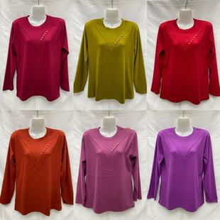 Middle-aged and elderly women's spring plus size velvet long-sleeved crew neck t-shirt mother's pleated top base shirt stall