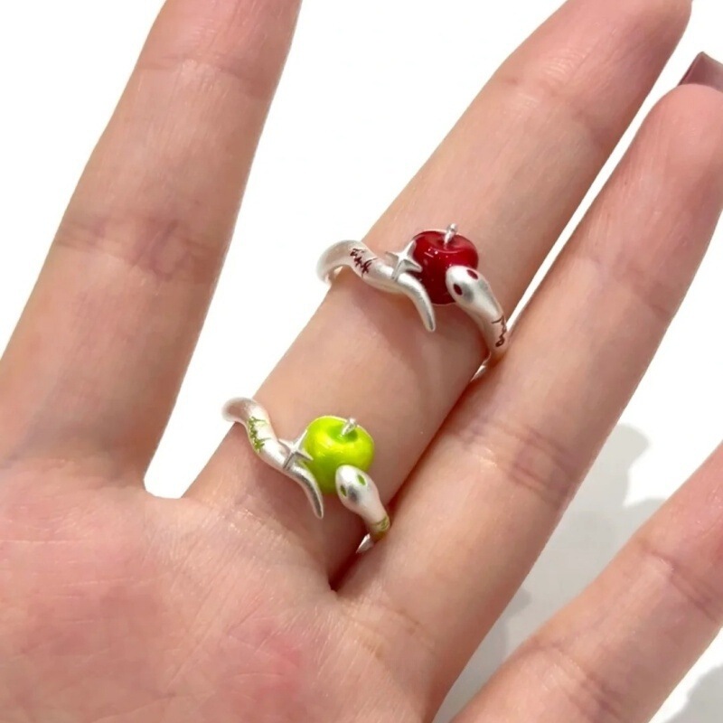 [Apple and Snake] Niche Design Advanced Sense Red Apple Snake Adjustable Couple's Index Finger Opening Ring
