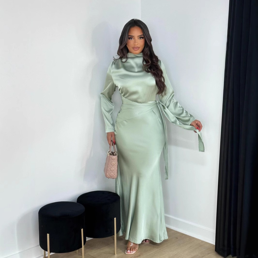 2024 Autumn and Winter New Cross-Border Foreign Trade Women's Clothing Amazon Independent Site Ebay Hip-Hugging Satin Evening Dress