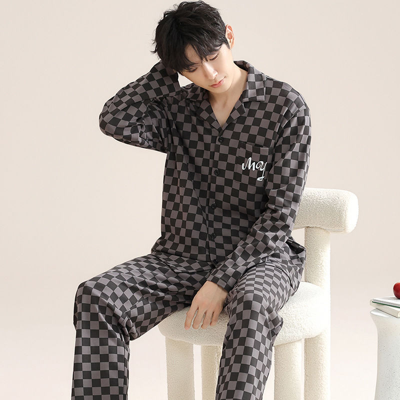 Pijama de hombre primavera y otoño de manga larga tamaño grande delgado otoño y invierno jóvenes niños pueden usar un conjunto de ropa de casa