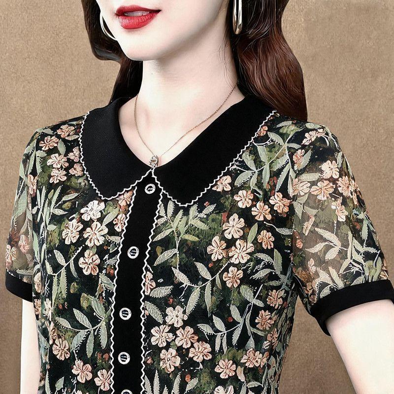 New summer short-sleeved T-shirt for women, stylish and elegant, loose fit, plus size.