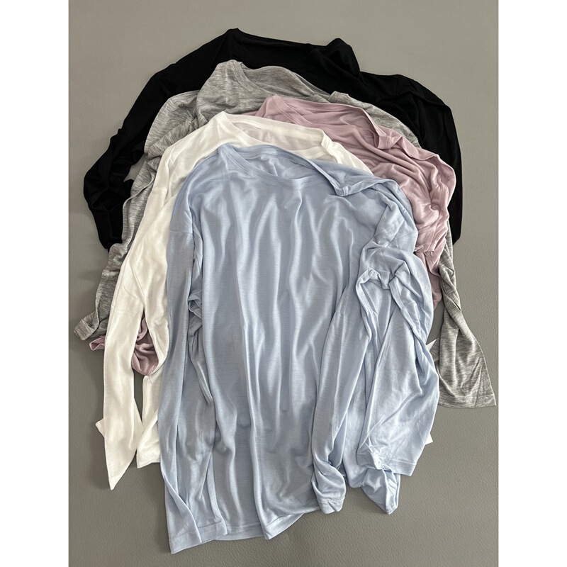 Sun Protection Is Still Important, Lyocell Tencel Round Neck Long-Sleeved T-Shirt, Loose Pure Color Top, Breathable and Thin, Versatile for Women Sun Protection Is Still Important, Lyocell Tencel Round Neck Long-Sleeved T-Shirt, Loose Pure Color Top, Breathable and Thin, Versatile for Women
