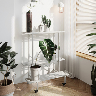 Flower Rack Living Room Floor-Standing Multi-Layer Bonsai Rack Universal Wheel Mobile Plant Display Rack Iron Storage Rack Balcony