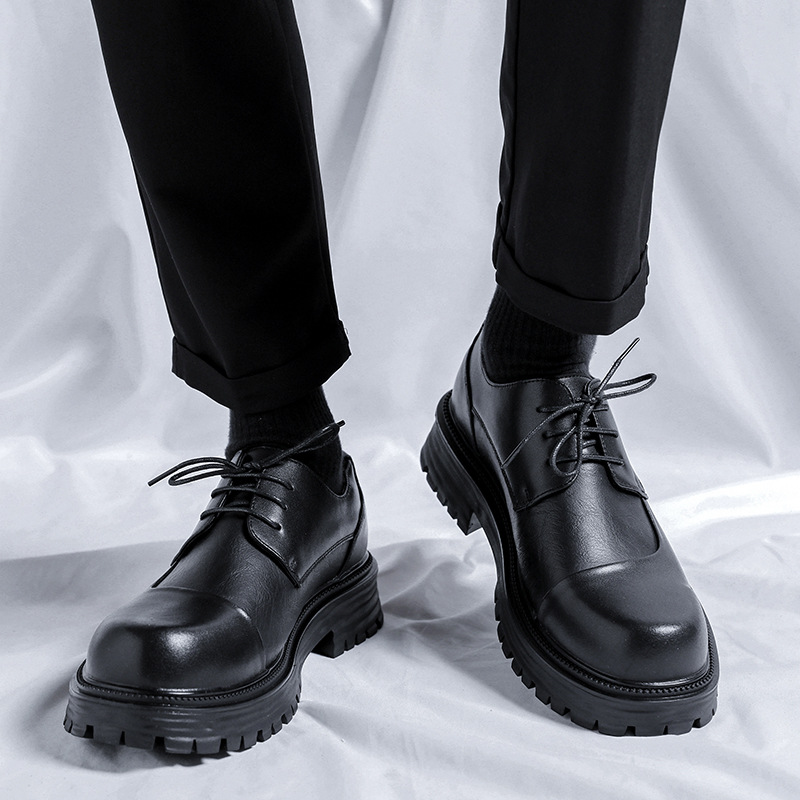 Big Leather for Men in Spring and Autumn Fashion Black Casual Round Head British Business Dress Versatile Trendy Shoes_voghion.com