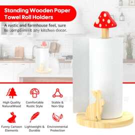 实木立式卷纸巾座蘑菇造型免打孔客厅餐桌纸巾架家用创意厨房纸架