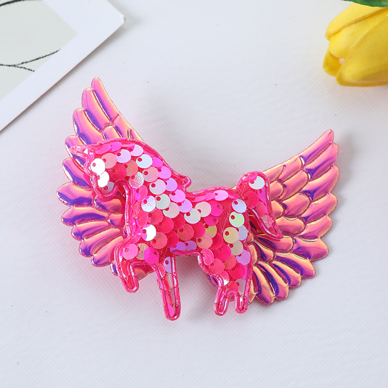 20g Weight Hair Clip Hair Accessories Type 1 Piece Quantity Holiday, Daily Occasion Cartoon, Angel, Unicorn, Wings, Horse Pattern Women's Gender Sequins Design Cute Style Cute Women's Cartoon Angel Unicorn Sequins Hair Clip 7