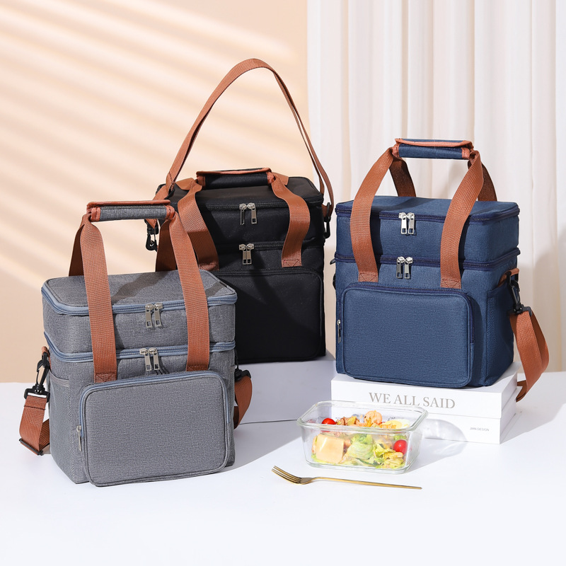 Bolsa aislante portátil de doble capa elevada, bandolera cruzada, bolsa de picnic al aire libre, bolsa de hielo grande, bolsa bento, estudiante de oficina