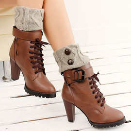 女新针织毛线袜套 欧美新款短款纽扣麻花腿套 保暖护膝女士暖脚套