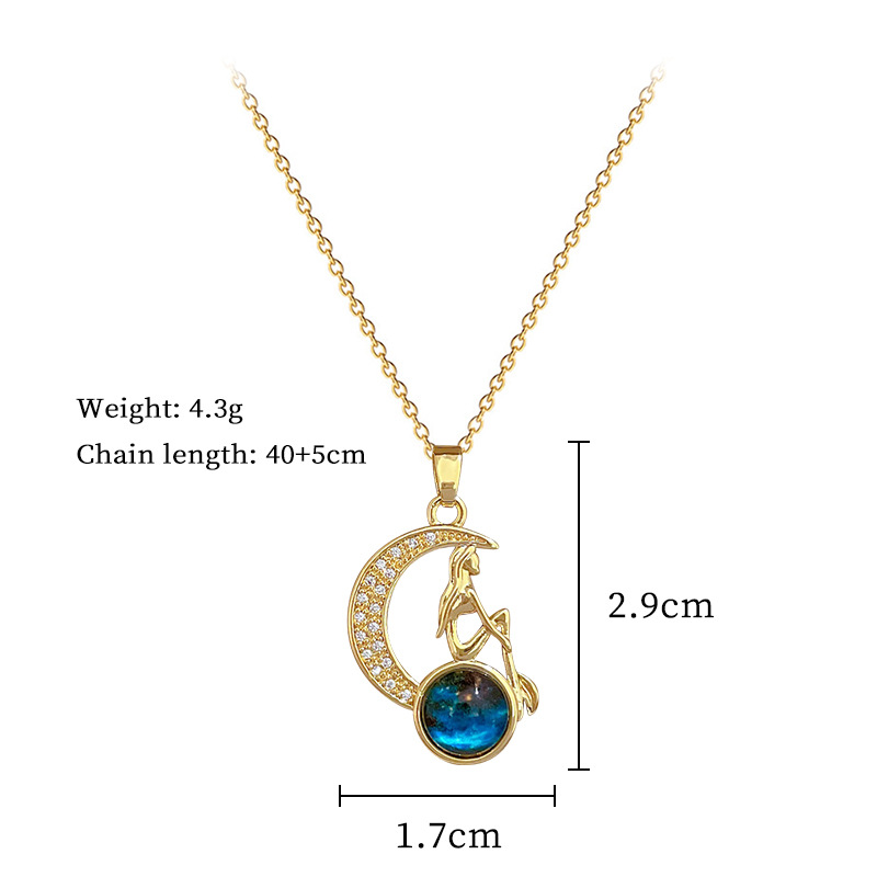 Star And Moon Queen Zircon Light Luxury Temperament Gorgeous Full Diamond Necklace Female Versatile Clavicle Chain Titanium Steel Chain_voghion.com