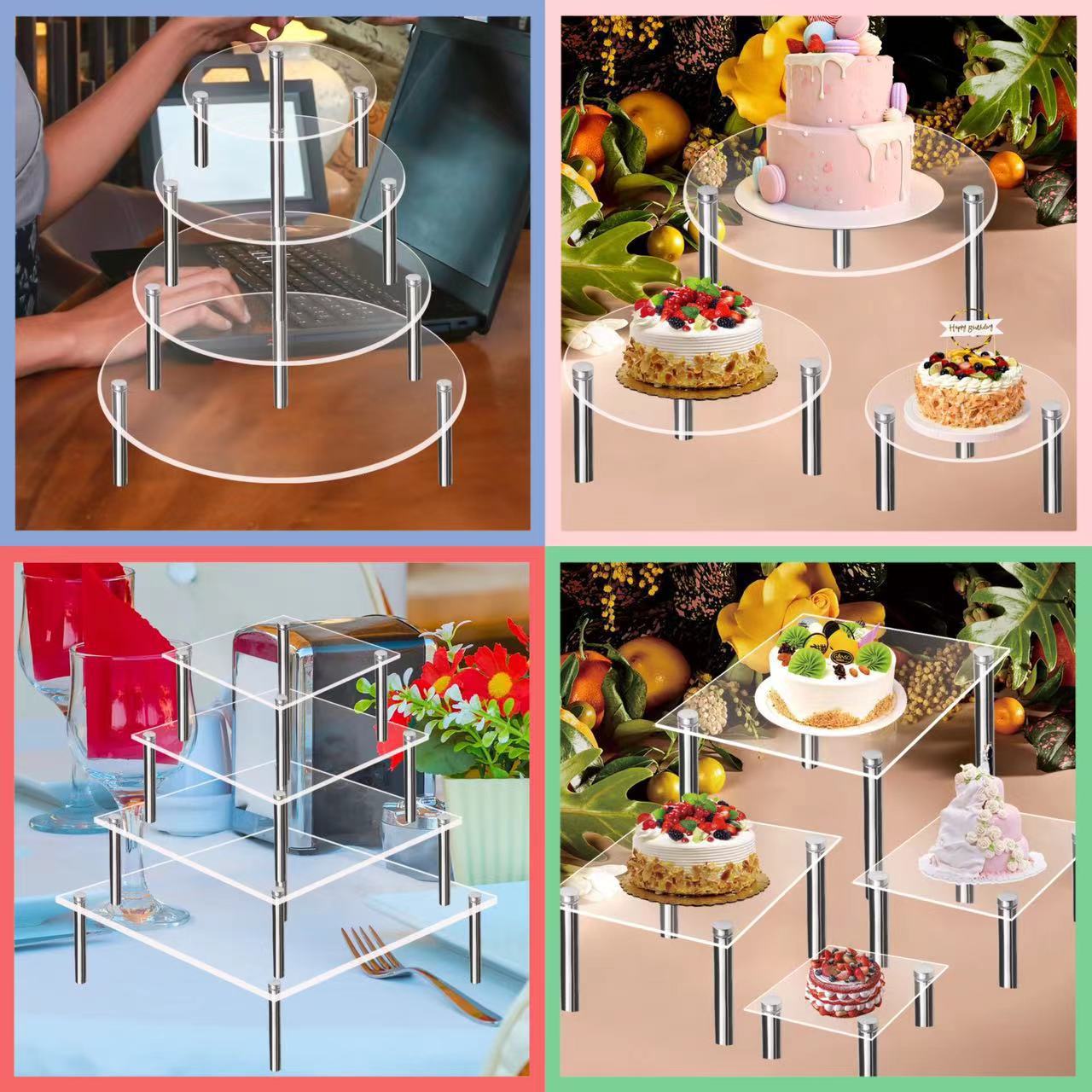 BT093-094 3D Multi-layer Transparent Acrylic Cake Figure Display Stand Metal Bracket Shelf Display Rack