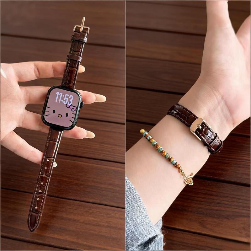 Wholesale in Stock Suitable for Apple iWatch S11 Watch Strap Xiaomi 8/9/10 Glossy Lacquered Bamboo Pattern Leather Strap