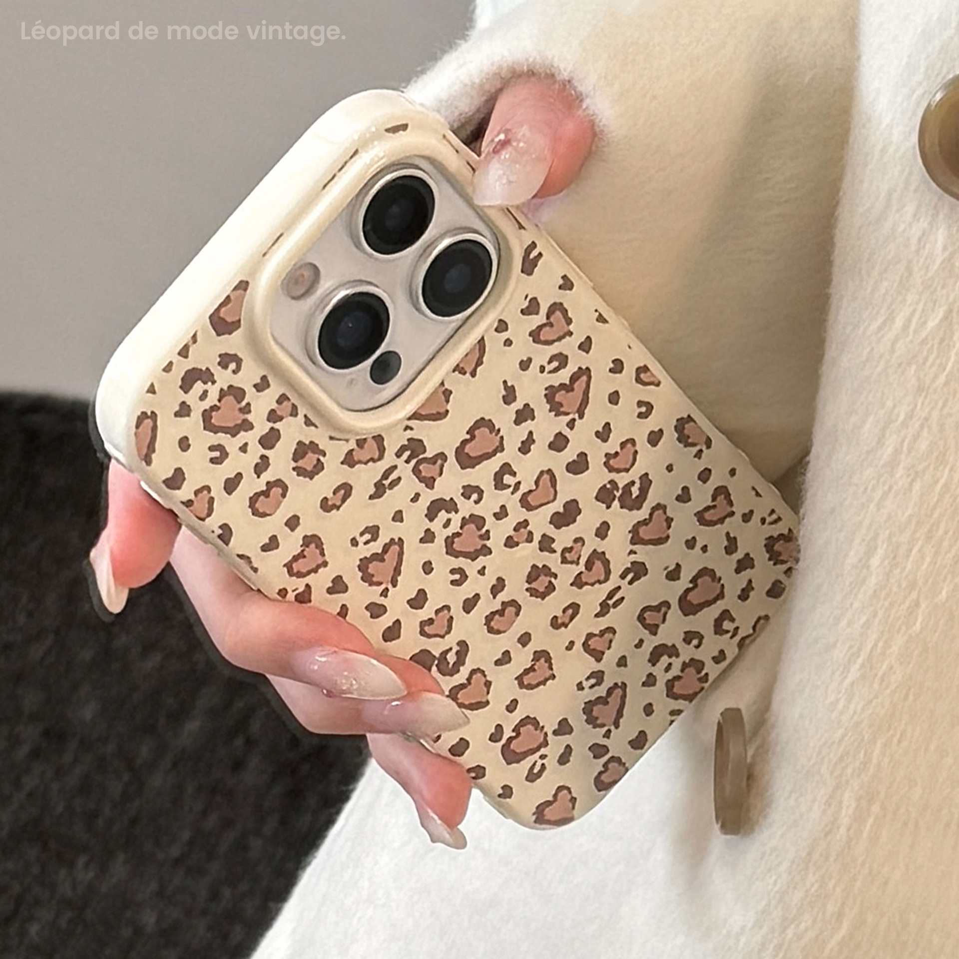Retro amor leopardo para Apple 17 caso de teléfono celular iPhone 16 todo incluido 15 personalidad de Promax 13 suave