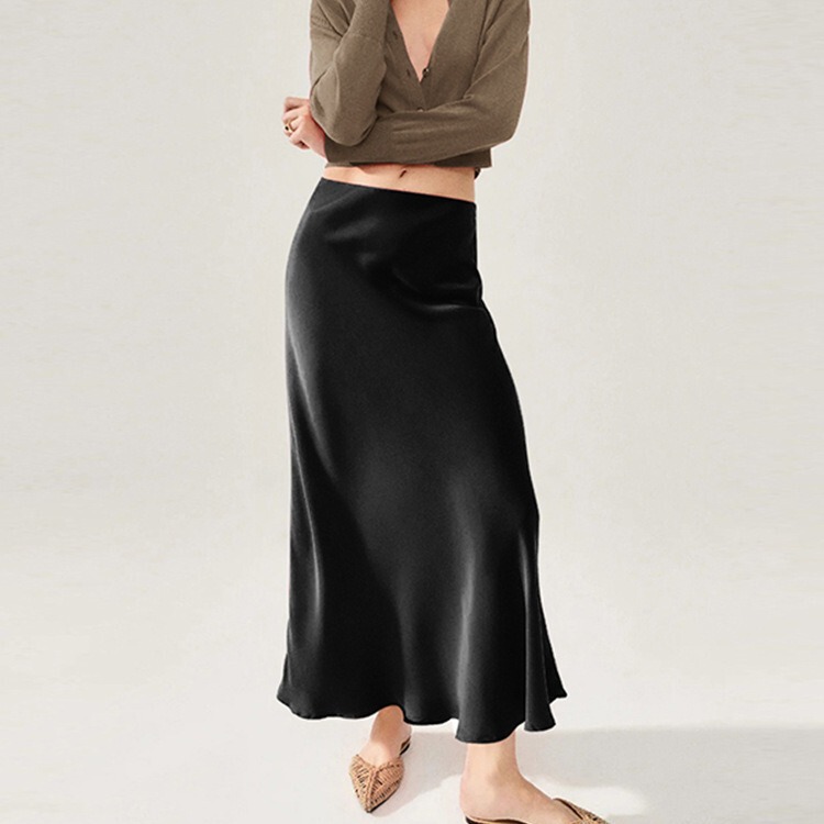 45 ° Japanese Imported Bias-Cut Triacetate Satin Floor-Length Maxi Skirt High-Waisted Fishtail A-Line Skirt for Women Spring/Summer