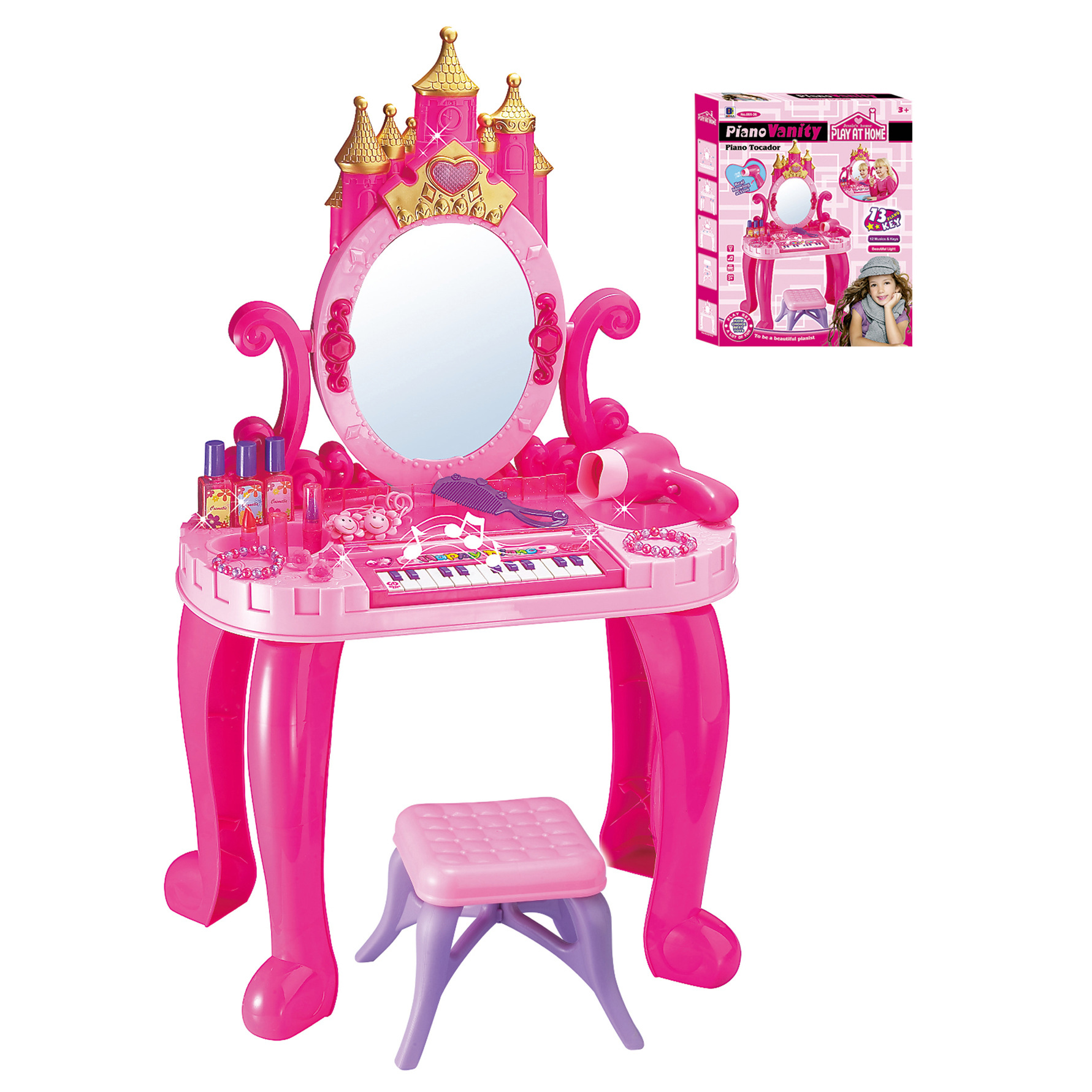Princesa infantil梳妆台 luces y música para el hogar accesorios simulación conjunto de juguetes para vestir para el hogar transfronterizo
