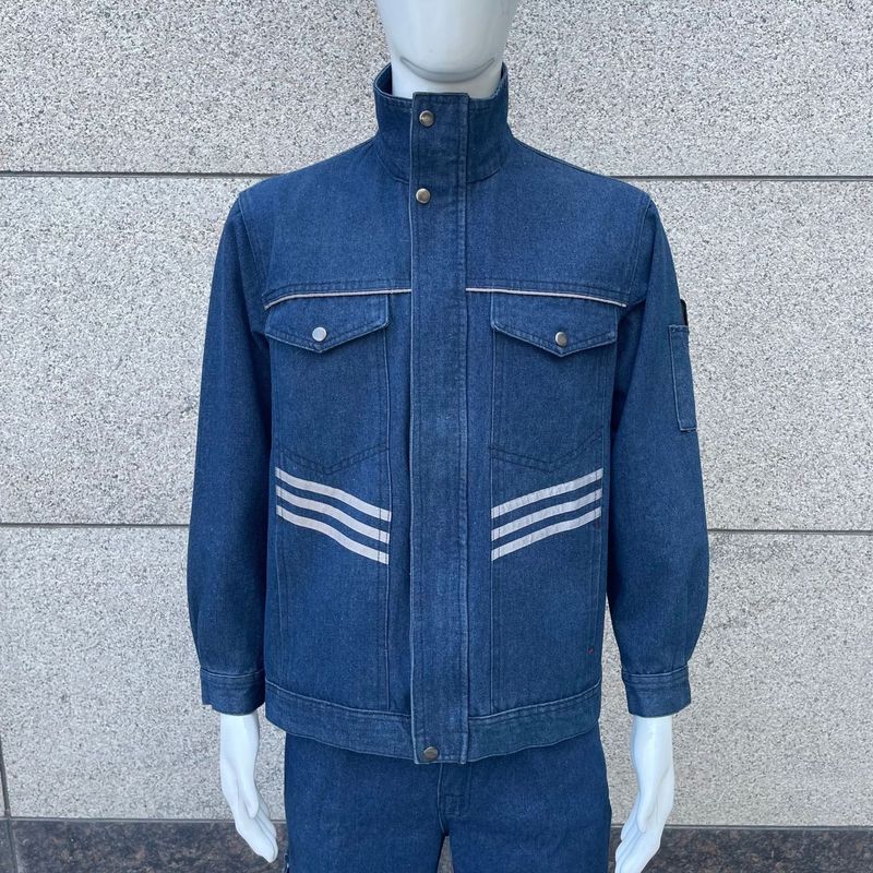 牛仔工作服套装男棉线厚款大口袋电焊工防烫耐磨车床劳保工作服男|undefined