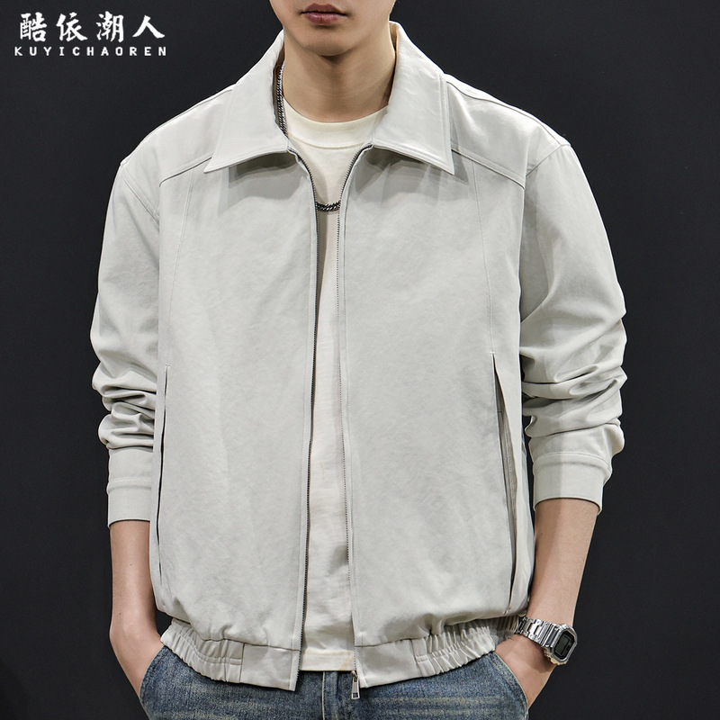 Lightweight Ultra-Thin American-Style Gray and White Lapel Casual Jacket for Men, 2026 Autumn New Model, Simple and Stylish, Plus Size Lightweight Ultra-Thin American-Style Gray and White Lapel Casual Jacket for Men, 2026 Autumn New Model, Simple and Stylish, Plus Size