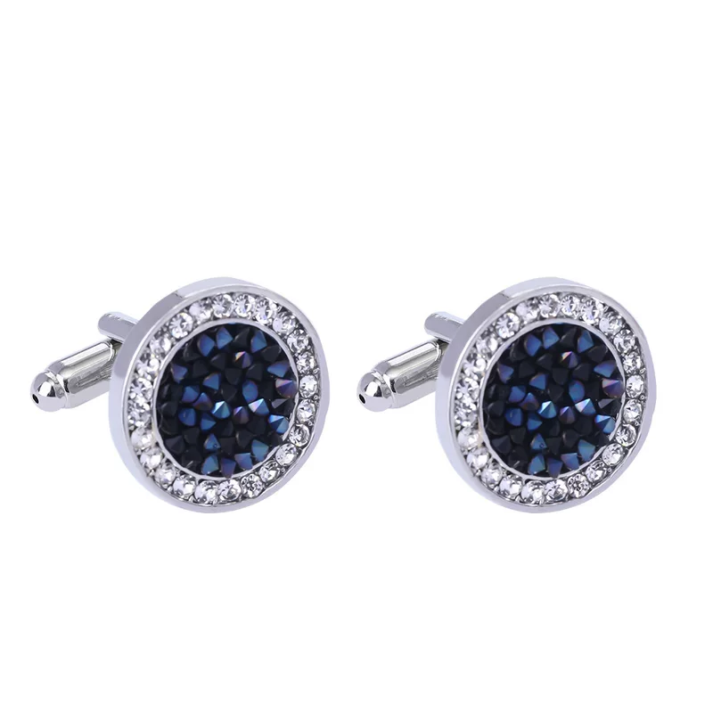 [temu新品欧美热卖创意圆形镶钻水晶玛瑙袖扣法式衬衫袖钉cufflink]