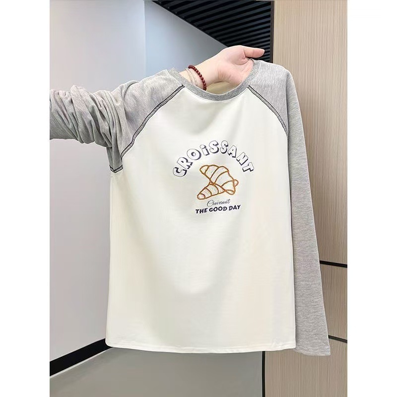早秋长袖t恤男女小众设计感秋季2025新款圆领撞色插肩袖内搭打底|undefined