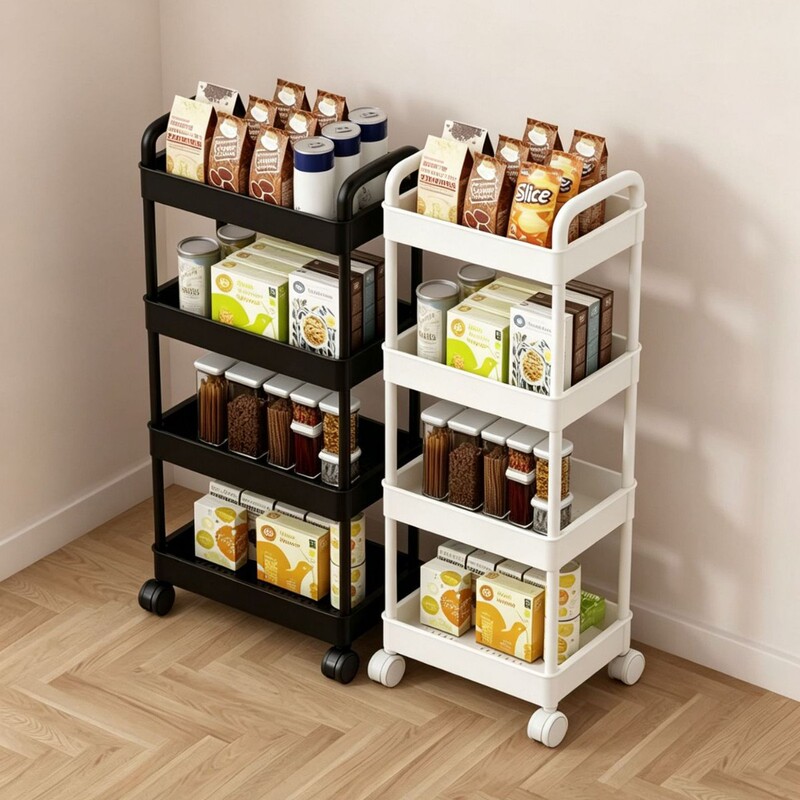 Small Trolley Storage Rack for Kitchen, Bedroom, Multi-Layer Snack Organizer, Mobile Bathroom Bedside Book Storage Rack