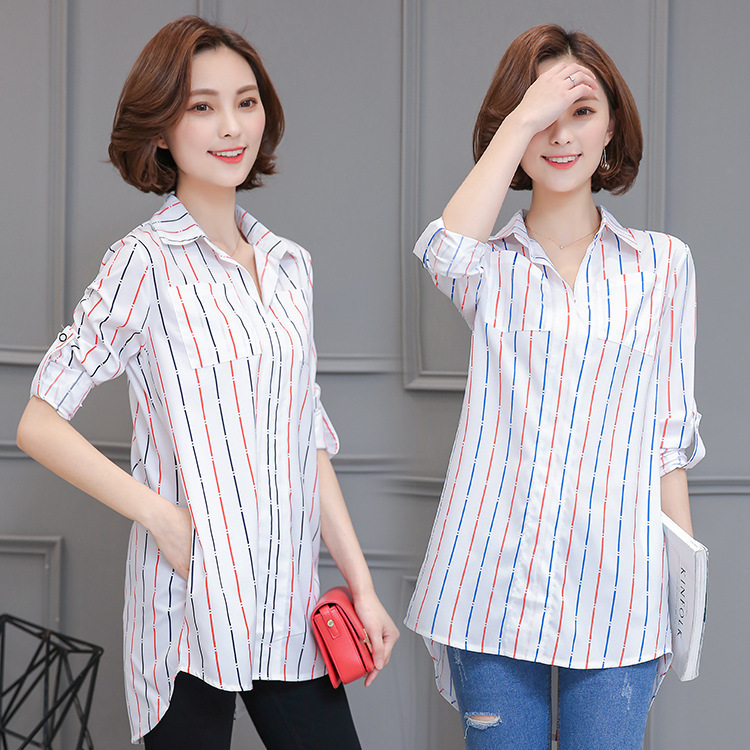 Real Shot of Plus Size Women's Loose and Slim Mid-Length Printed Women's Long-Sleeved Student Shirts