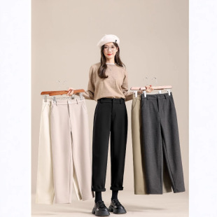Yiwei Versatile Woolen Suit Pants, Slim-Fit Trousers for Petite Women, High-Waisted Casual Cropped Pants, Slimming Carrot Cigarette Pants
