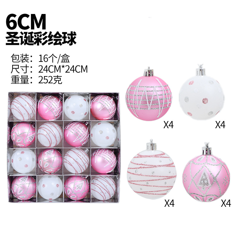 Nuevos productos transfronterizos decoraciones navideñas 16 bolas pintadas oro rojo rojo blanco 6cm colgante de árbol de bolas de plástico galvanizado image 11