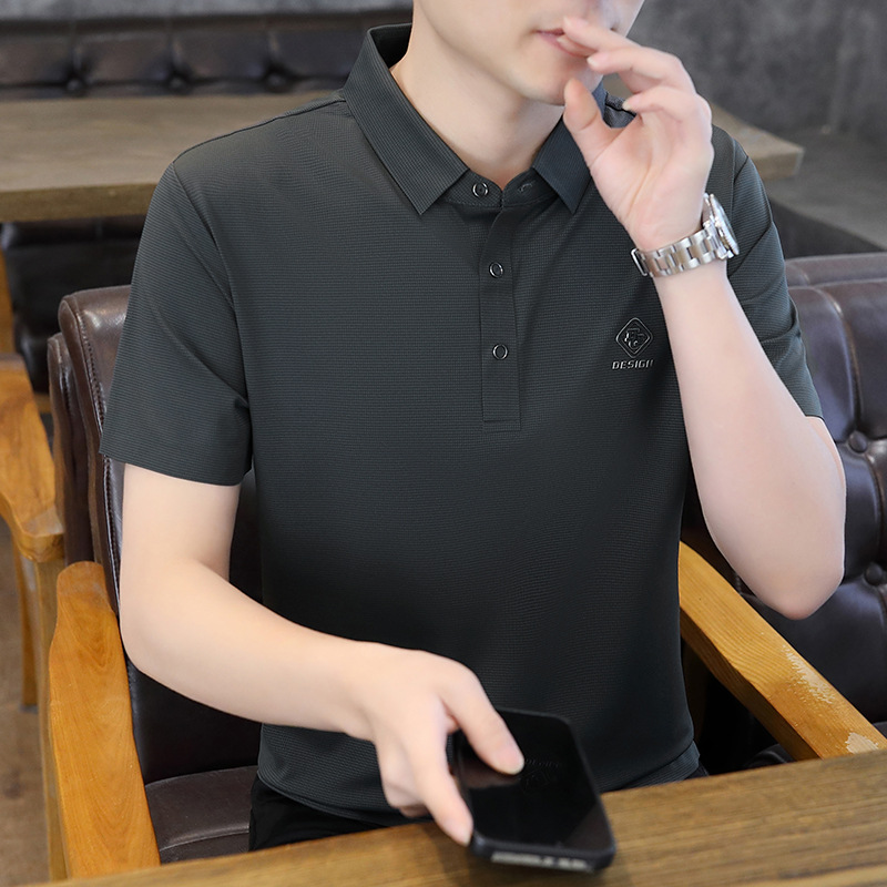 Verano nuevo estilo de manga corta de seda de hielo sin costuras polo para hombres de gama alta de nailum de secado rápido camiseta casual de solapa para hombres