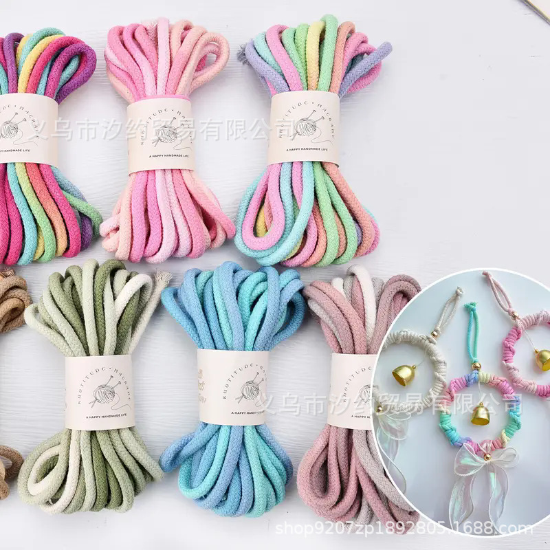 3mm Gradient Dyed Core-Spun Cotton Thick Cotton Rope Small Pack 10.1m Pieces Colorfulful Handmade DIY Weaving Thread Genuine Cotton Rope