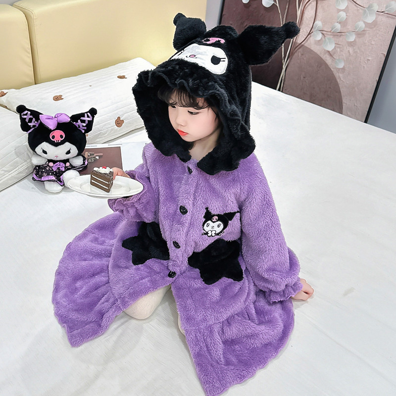 여자 잠옷 가을 겨울 플란넬  따뜻한 산호 양털 겨울 두꺼운 목욕 가운 어린이 홈 옷