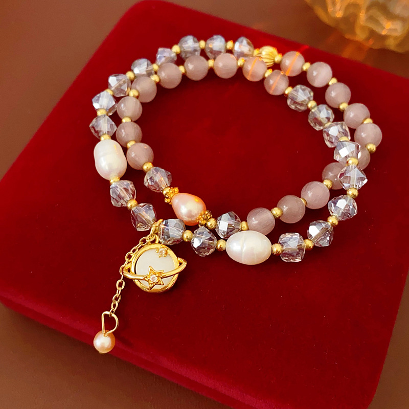 Pulsera de piedra de ojo de gato de doble capa, nicho de moda ligero lujo irregular pulseras de mano de alta calidad, joyas de mano para mujeres image 7