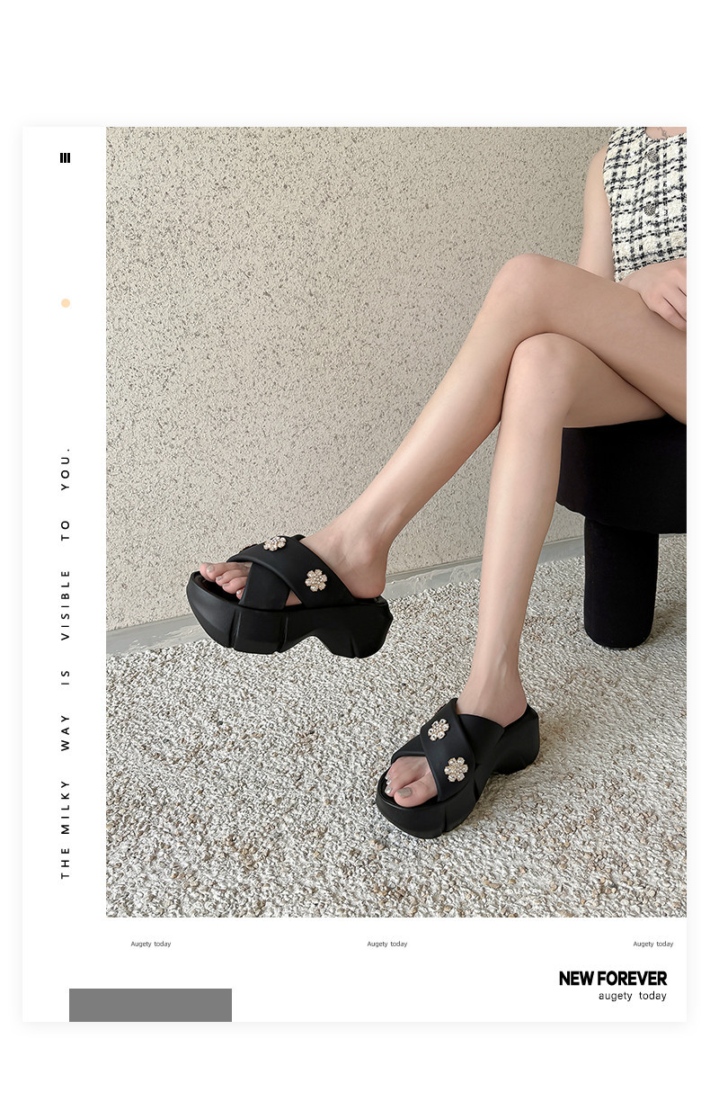 Dép sandal cao gót nữ quai chéo đính đá, đế platform dày, gót 9 cm — Màu đen, Màu trắng be chi tiết 1