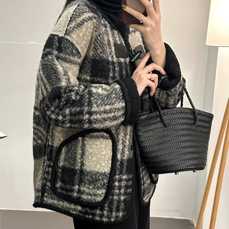 Шерстяное пальто, утепленная полупальто флисовая куртка, стиль Chanel, корейский стиль, для подростков