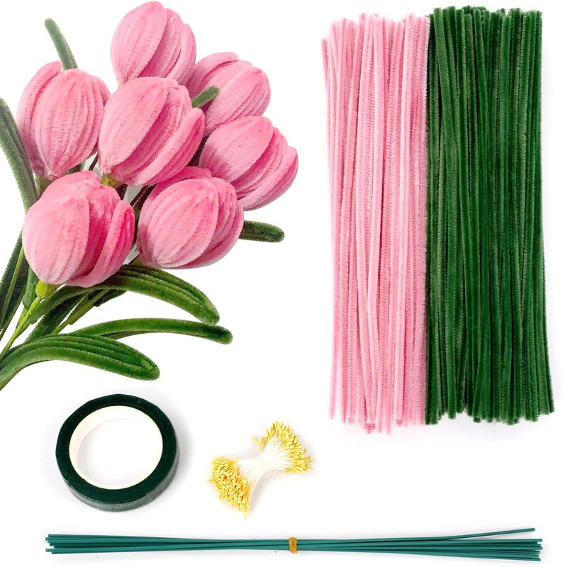 Encrypted 200 Tulip Twist Sticks, Plush Sticks, Craft Supplies, Flower Stems, Flower Cores, Gardening Tape DIY Set