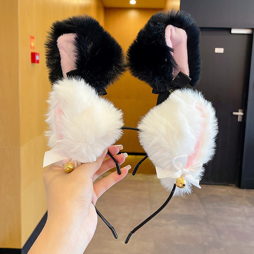 White cat ear headband for women, autumn and winter plush black sexy cat headband, hair bundle, versatile headband hairpin for going out
