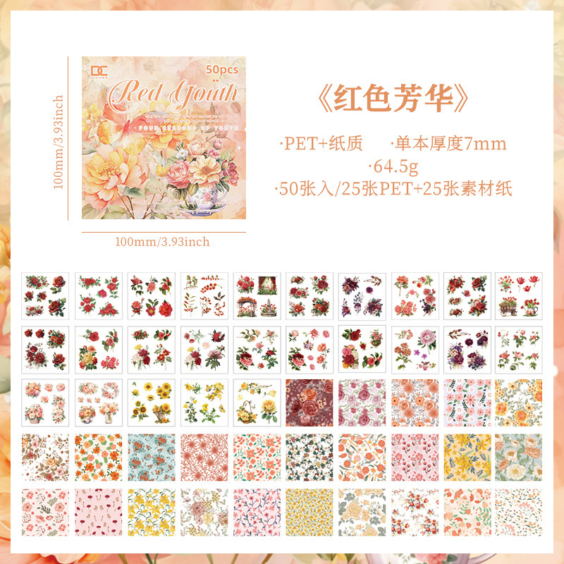Fanghua cuatro estaciones pegatinas de mascotas transparentes Bendiy libro de mano diario pegatinas decorativas desgarrable libro de mano papel de base