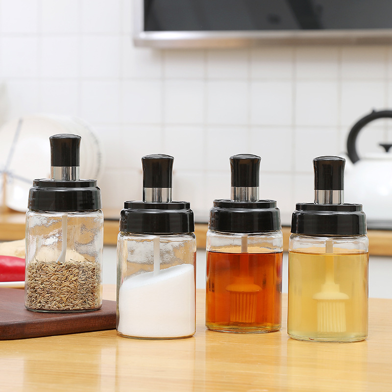 Moisture-proof seasoning bottle kitchen glass seasoning bottle household seasoning jar multi-purpose oil brush bottle seasoning bottle combination set