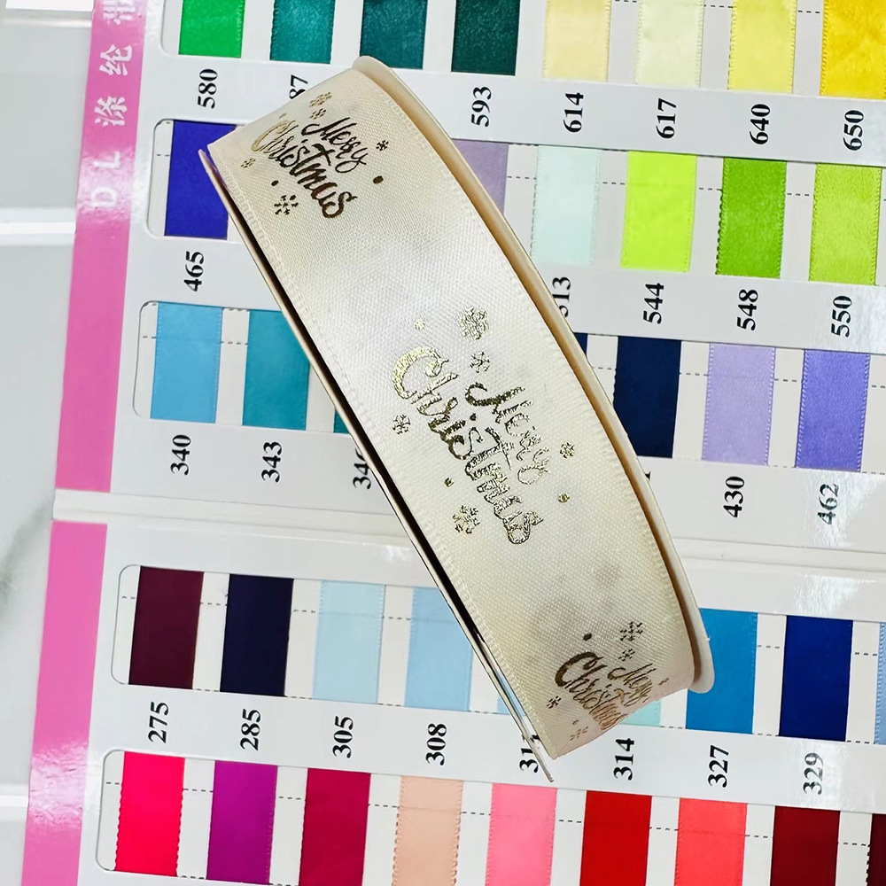 Transfronterizo 2.5CM cinta de oro de Navidad copo de nieve caja de regalo de embalaje cinta de decoración de árbol de Navidad cinta de color