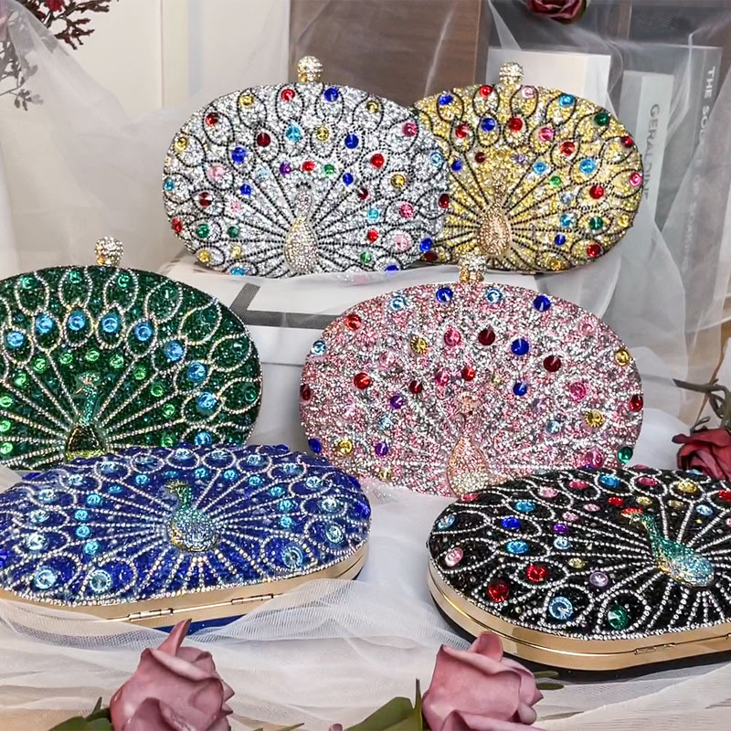 Nueva bolsa de cena acrílica de diamante de pavón europeo transfronterizo de estilo americano de fiesta de alto nivel bolso de cena nicho bolso de mano