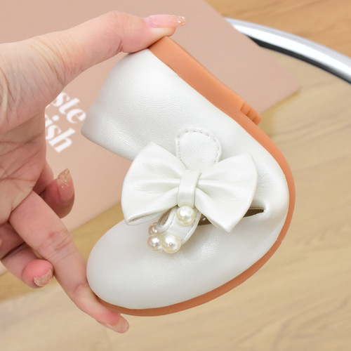 Children's White Princess Soft Sole School Shoes for Kids, Spring and Autumn Season Baby Girl Shoes, Single Strap, for Children and Performances