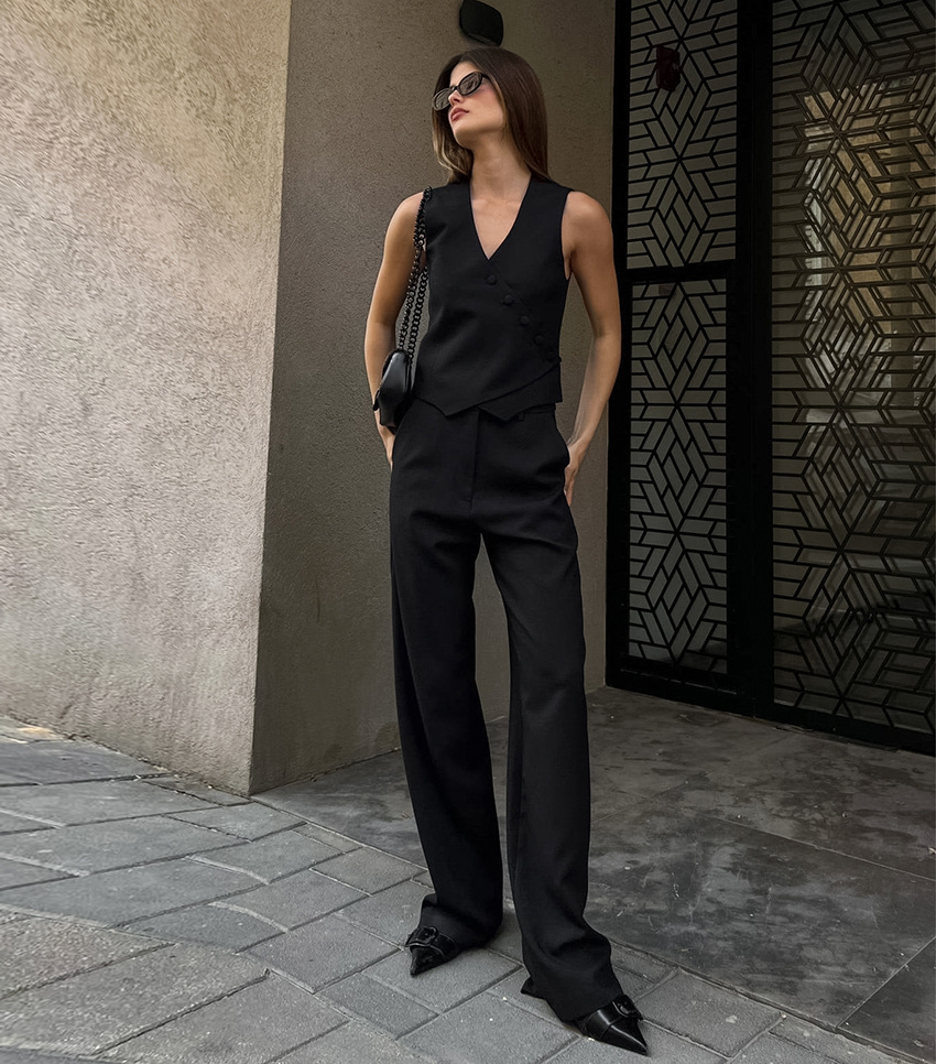 Women's Clothing commuting apricot cotton and linen vest vest wide leg pants two piece suit female 2024 summer deconstruction design suit_voghion.com