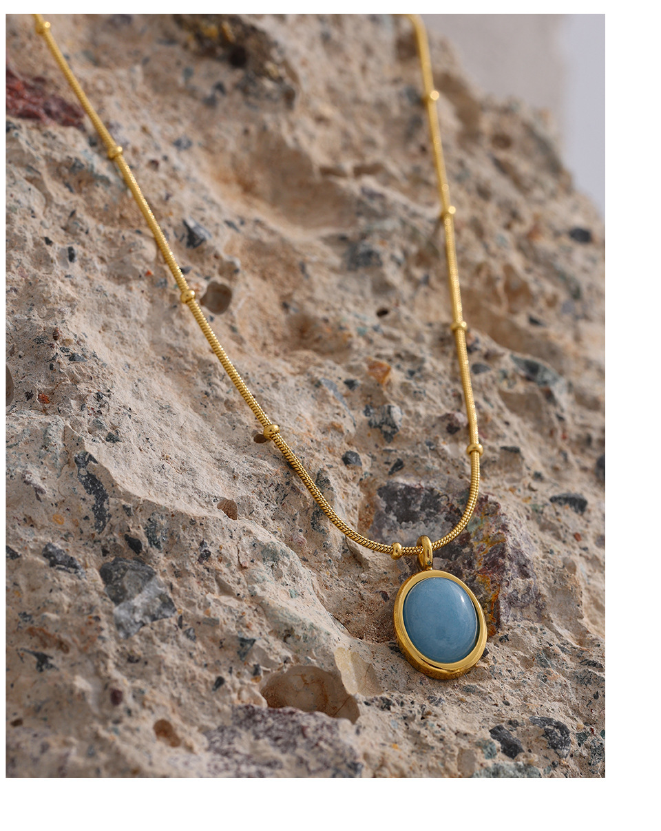 Retro Oval Titanium Steel Plating Artificial Gemstones Pendant Necklace