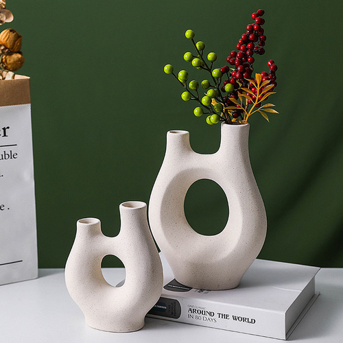 Nordic style ceramic plain embryo vase dry flower arrangement frosted metal spots hydroponic home decoration ornaments wholesale