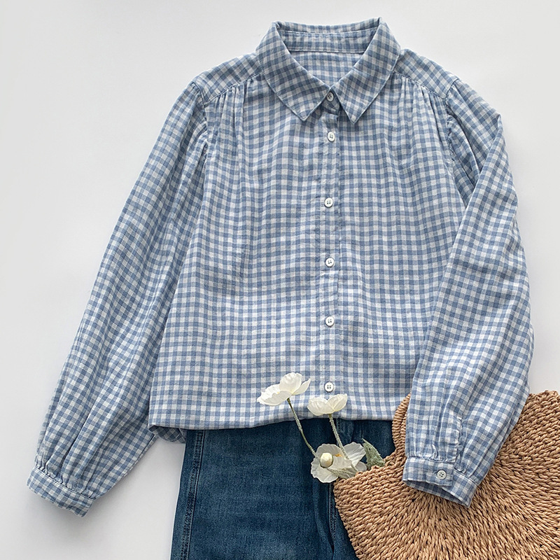 2026 real shot cotton plaid shirt soft, comfortable, practical, versatile, loose, casual plaid women's shirt top