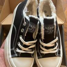 帆布鞋鞋子韩版加绒棉鞋百搭圆头冬季保暖情侣新款学生大头厚底