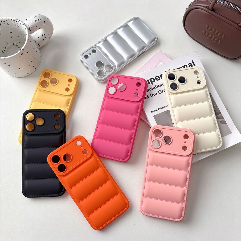 Suitable for Iphone16Pro European and American down Jacket Mobile Phone Case Apple 14 Popular Skin-Feel Wave Pattern 17P Protective Cover