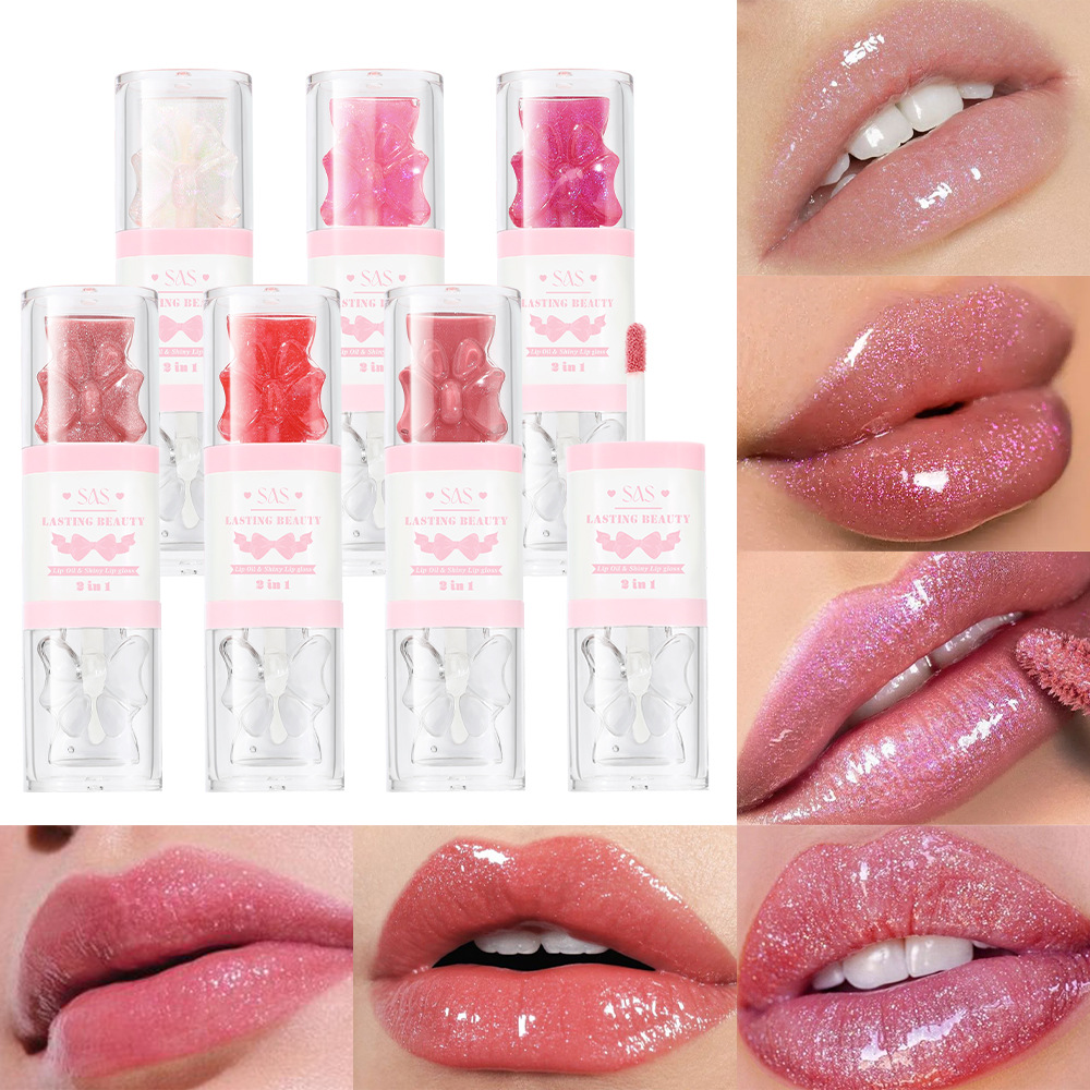 (caja de exhibición) SAS transfronterizo 6 colores doble aceite labial + caja de brillo labial perla al por mayor SLG004 image 3