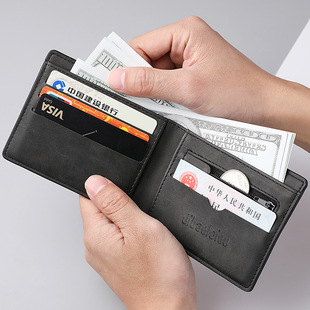 2023 New Wallet Men's Genuine Men's Short Zipper Casual Soft Leather Thin Wallet Retro Wallet Student