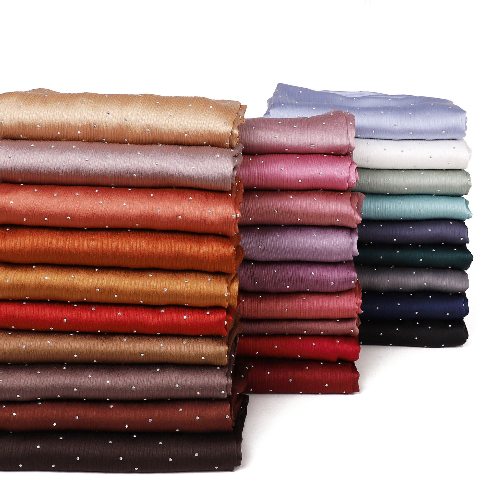 New Cross-Border Style Solid Color Chiffon Scarf with Silver Thread and Rhinestones, Breathable Fine Pleated Women's Headscarf and Shawl