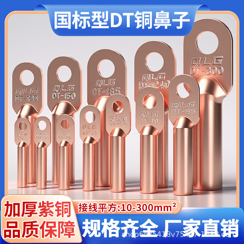 National Standard Copper Crimping Terminal Dt10 16 25 35 50 Square Tinned Copper Wire Terminal Copper Nose