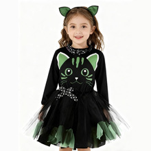 万圣节Cosplay儿童演出服装 印花蓬蓬裙黑猫角色俏皮女孩G-0257